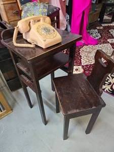 lot 74 image: Vintage Telephone table with vintage phone