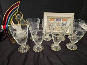 lot 97 image: Stained glass angel, glasses set