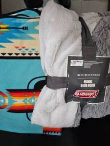 lot 79 image: Heated vehicle blanket and Native American print blanket