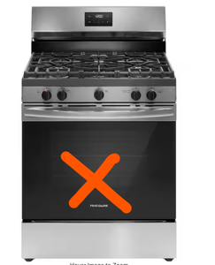 lot 42 image: Frigidaire 30 in. 5 Burner Freestanding Gas Range in Stainless Steel with Quick Boil and Even Baking Technology (DAMAGED, See Photos)