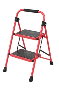 lot 112 image: KK KINGRACK Folding Step Stool, 2-Step Household Steel Ladders with Handgrip, 330lbs Capacity (Red)