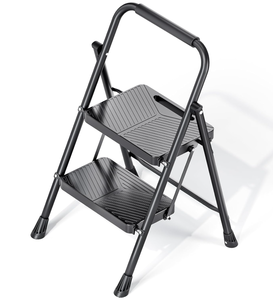 lot 116 image: KINGRACK Folding 2 Step Ladder, Portable Ladder for Multi-Purpose, Home, Kitchen, Heavy Sturdy Steel Step Stool with Anti-Slip Wide Pedals, Handrail, Safe-Lock Design, Pass 500lbs Load Testing, Black