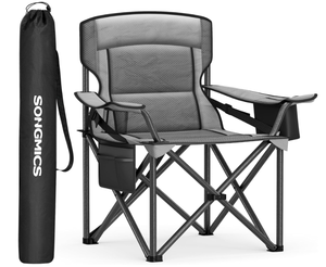 lot 129 image: SONGMICS Oversized Lumbar Support Camping Chair, Heavy-Duty Outdoor Folding Chair Comfortable, Padded, Glamping, Cooler Bag, Weight Capacity 450 lb, Slate Gray UGCB066G01