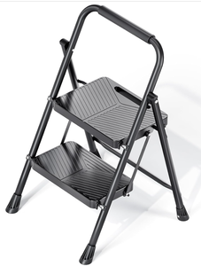 lot 132 image: KINGRACK Folding 2 Step Ladder, Portable Ladder for Multi-Purpose, Home, Kitchen, Heavy Sturdy Steel Step Stool with Anti-Slip Wide Pedals, Handrail, Safe-Lock Design, Pass 500lbs Load Testing, Black