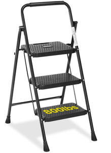 lot 137 image: Simple Deluxe Step Stool Foldable, 3 Step Ladder Portable Ladder with Wide Anti-Slip Pedal, Step Stool for, Lightweight Step Ladder for Home Kitchen and Outdoor, Dark Brown