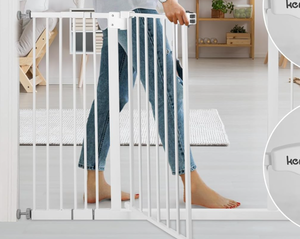 lot 143 image: keny 29-42.5 Extra Wide Baby Gate for Stairs, Auto Close Safety Dog Gate, Pressure Mounted No Drilling Pet Gate for Doorways, Easy Walk Through Stair Gate for Kids Todder, 30 Tall, White