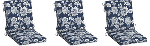 lot 202 image: LOT OF 3 Arden Selections Outdoor Dining Chair Cushion 20 x 20, Sapphire Blue Ashland Jacobean