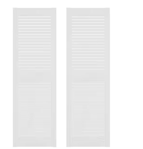 lot 211 image: LOT OF 2 Builders Edge 14.5 in. x 39 in. Louvered Vinyl Exterior Shutters Pair in White