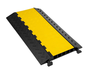 lot 213 image: VEVOR - 5 Channel Cable Protectors Extreme Rubber Cable Ramps Heavy Duty Protective Cable Wire Cord Ramp Driveway Speed Bumps - Yellow and black