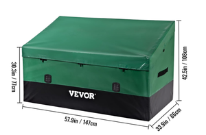 lot 215 image: VEVOR Outdoor Storage Box, 230 Gallon Waterproof PE Tarpaulin Deck Box wGalvanized Frame, All-Weather Protection & Portable, for Camping, Garden, Poolside, and Yard, Black & Green