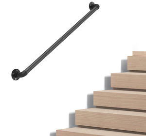 lot 225 image: VZNEK Industrial Pipe Stair Handrail, Wall-Mounted Metal Hand Rail for Indoor & Outdoor Steps, Black Galvanized Iron, Vintage Farmhouse Style, Heavy Duty Support for Stairs & Porch (Black, 3.3ft)