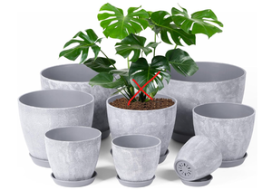 lot 406 image: Set of 8 Plastic Planter, 10987.56.55.754inch Plastic Planter, Flower Pot Indoor Decorative Large Plant Pot, Plant Pots Indoor with Drainage and Saucer for All House Plants (Only Pots)