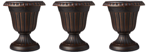 lot 407 image: LOT OF 3 Arcadia Garden Products PL10CP Classic Traditional Plastic Urn Planter IndoorOutdoor, 15 x 13, Brushed Copper