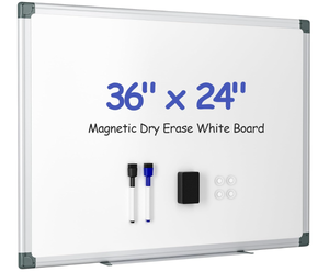 lot 409 image: Magnetic White Board for Wall, 36 x 24 Dry Erase Board Kit with 2 Magnetic Dry Erase Markers, 4 Magnets, Eraser, Pen Tray & Mounting Kit  White Board Dry Erase for Home, Office, School