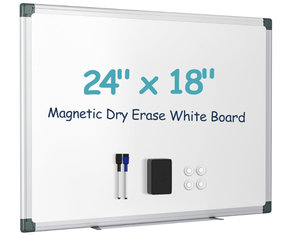 lot 413 image: Paporia 24x18 White Board for Wall, Aluminum Frame Dry Erase Board, Hanging Magnetic Whiteboard with 1 Eraser & 2 Markers & 4 Magnets for Home, School, Office, Dorm Room, Classroom