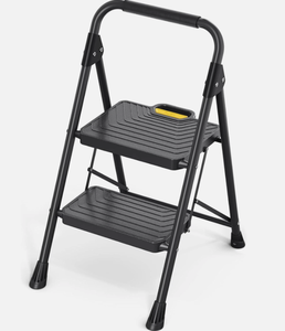 lot 416 image: KINGRACK 2 Step Ladder, Sturdy Steel Stool (WHITE AND BLACK)