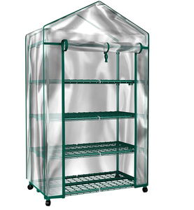 lot 418 image: Home-Complete 4 Tier Mini Greenhouse - Portable Greenhouse with Locking Wheels and PVC Cover for Indoor or Outdoor - 27 x 19 x 63-Inch Green House by Home-Complete