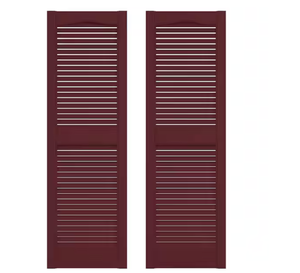 lot 430 image: Builders Edge 12 in. x 31 in. Louvered Vinyl Exterior Shutters Pair in Wineberry