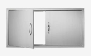 lot 440 image: VEVOR BBQ Access Door, 42W x 21H Inch Double Outdoor Kitchen Door, Stainless Steel Flush Mount Door, Wall Vertical Door with Handles, for BBQ Island, Grilling Station, Outside Cabinet