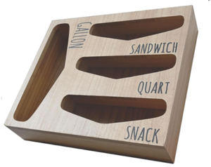 lot 161 image: Losvio Bag Storage Organizer for Kitchen Drawer, Wooden Farmhouse Style Bags Organizer, Compatible with Gallon, Quart, Sandwich and Snack Variety Size Bag (Natural)