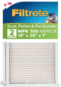 lot 174 image: Filtrete 18x36x1 AC Furnace Air Filter, MPR 700, MERV 8, Tough on Pollen, Easy on Airflow, 3-Month Pleated 1-Inch Electrostatic Air Cleaning Filter, 2-Pack (Actual Size 17.81 x 35.81 x 0.65 in)
