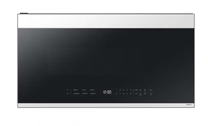 lot 300 image: Samsung - Bespoke 2.1 Cu. Ft. Over-the-Range Microwave with Sensor Cooking and Edge to Edge Glass Display - White Glass (Missing Hardware. Missing Parts Or Pieces)
