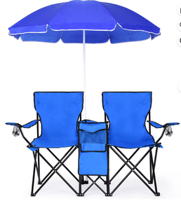 lot 303 image: Costway Portable Camping Folding Picnic Double Chair WUmbrella Table Cooler Beach Camping Chair