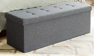 lot 311 image: GLOBALWAY HW65883SL Sliver Foldable Storage Bench, Metal Frame, 350 lbs Weight Capacity, 120 Liters Hidden Storage, Comfortable Upholstered Seat, Easy Assembly, Space Saving Design