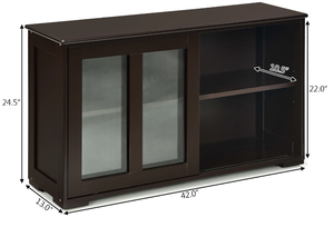 lot 313 image: Costway Kitchen Storage Cabinet Sideboard Buffet Cupboard w Sliding Door Brown