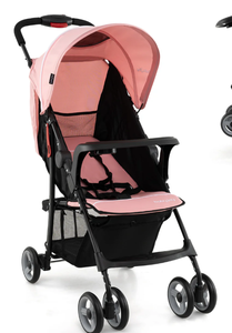 lot 320 image: Costway Toddler Travel Stroller for Airplane with Canopy and Adjustable Backrest, Pink (Minor Transit Damage. Rear Right Wheel Not Functioning)