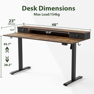 lot 336 image: Agilestic Electric Standing Desk with 2 Drawers, 48 x 23 Inches Height Adjustable Desk, 2 Fabric Drawers, Rustic Brown
