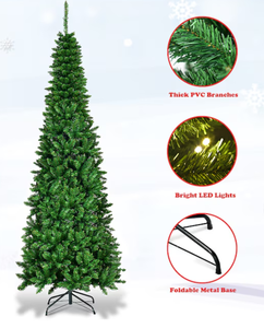 lot 29 image: Costway 7.5-ft Pre-lit Pencil Artificial Christmas Tree with White LED Lights