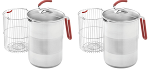 lot 366 image: LOT OF 2 Kuhn Rikon 4th Burner Pot with Glass Lid and Steam basket 12 cup (COLORS MAY VARY)
