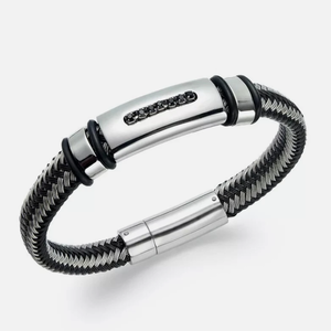 lot 63 image: MCY Mens Black Diamond Bracelet in Nylon and Stainless Steel (110 ct. t.w.) (Minor Scratches)