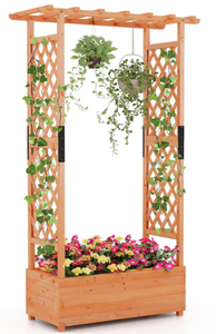 lot 75 image: Giantex Raised Garden Bed with 2-Sided Trellis & Hanging Roof (Flowers Not Included)
