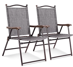 lot 389 image: Costway Set of 2 Gray Steel Frame Stationary Balcony Chair with Gray Solid Seat