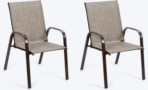 lot 395 image: Goplus Costway Set of 2 Stackable Brown Steel Frame Stationary Dining Chair with Brown Costway Solid Seat