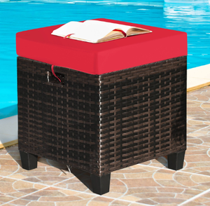 lot 253 image: Costway Patio Rattan Ottoman with Removable Cushion