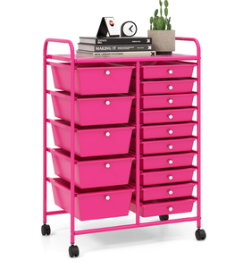 lot 257 image: SlickBlue 15-Drawer Rolling Storage Cart with Metal Frame and Colorful Drawers for Office, Home, and Garage