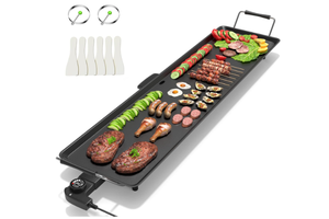 lot 267 image: COSTWAY 35 Electric Griddle Teppanyaki Grill, Nonstick Extra Large Cooking Plate for Pancake Barbecue, Indoor Outdoor Table Top Grill with Adjustable Temperature & Drip Tray, 2000W