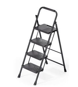 lot 275 image: BEHERZT 4 Step Ladder, Sturdy Portable Metal Ladder for Home, 500lbs Capacity Folding Step Stool with Wide Pedal for Adults, Black