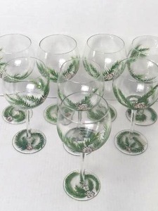 lot 10 image: Set of 8 Ambiance Collections Pinecone Wine Glasses 8.5 in Handpainted