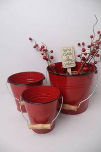 lot 13 image: Christmas Red Buckets Decor Lot with Sign and Faux Berries