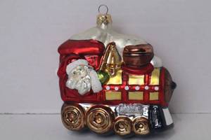 lot 18 image: Santa Train Glass Christmas Ornament
