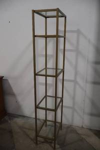 lot 63 image: Tall Gold Metal and Glass Display Shelf, 73 H