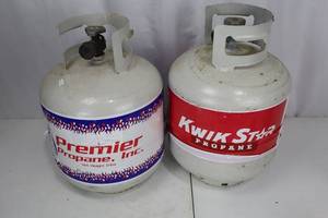 lot 67 image: Two Empty Propane Cylinders - Premier and Kwik Star Brands