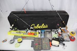 lot 73 image: Ice Fishing Rod and Reel Set w Cabelas Bag & Tackle