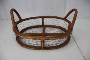lot 83 image: Basket - Vintage Oval Wood & Chicken Wire with Handles