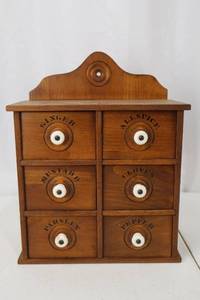 lot 85 image: Spice Cabinet - 6-Drawer with Ginger, Allspice, Nutmeg, Cloves, Parsley, Pepper