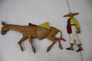 lot 91 image: Tin Donkey & Rider Figurine Set - Sexton USA
